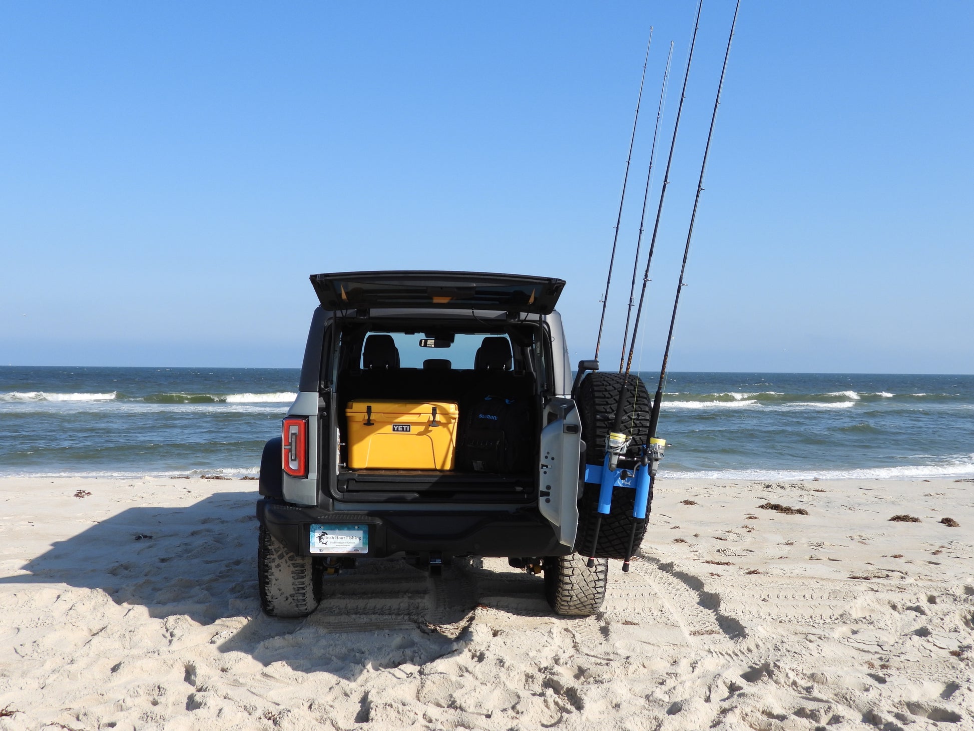 jeep wrangler unlimited fishing rod holder Spare Tire Fishing Rod Rack for Bronco & Jeep – Rush Hour Fishing
